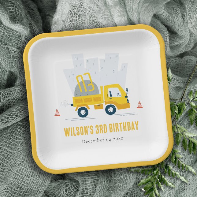 Assiettes En Carton Anniversaire de enfant du véhicule de construction (Créateur téléchargé)