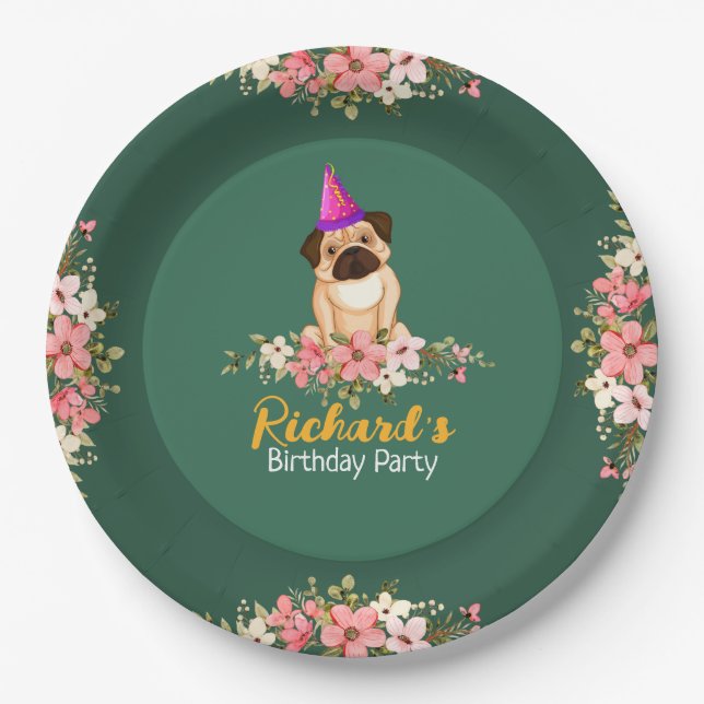 Assiettes En Carton Anniversaire de enfant floral mignon (Devant)