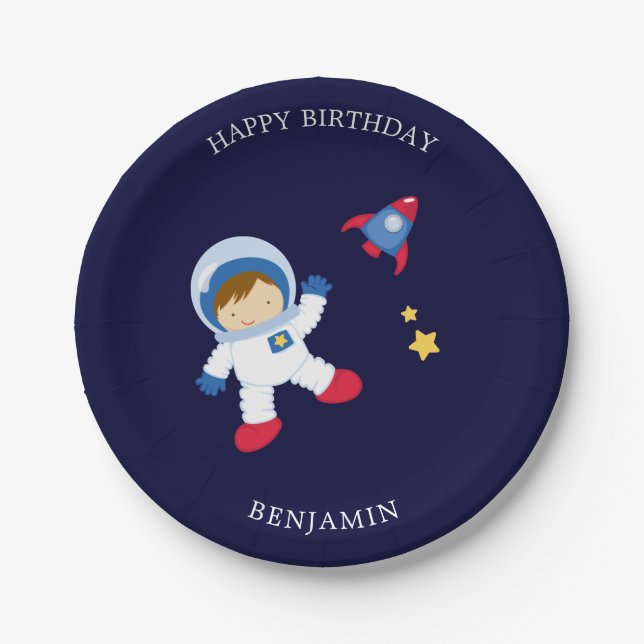 Assiettes En Carton Anniversaire de enfant garçon astronaute (Devant)