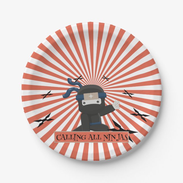 Assiettes En Carton Anniversaire de enfant guerrier du Cute Ninja (Devant)