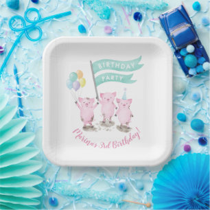 Assiettes En Carton Anniversaire de enfant porcin rose