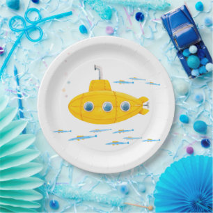 Assiettes En Carton Anniversaire de enfant sous-marin jaune