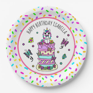 Assiettes En Carton Anniversaire de fille personnalisé Licorne Papillo