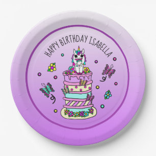 Assiettes En Carton Anniversaire de fille personnalisé Licorne Papillo