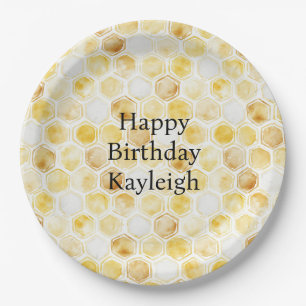Assiettes En Carton Anniversaire de Honeycomb jaune or