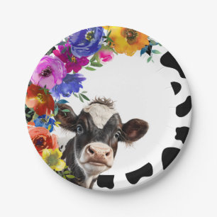 Assiettes En Carton Anniversaire de la belle vache florale