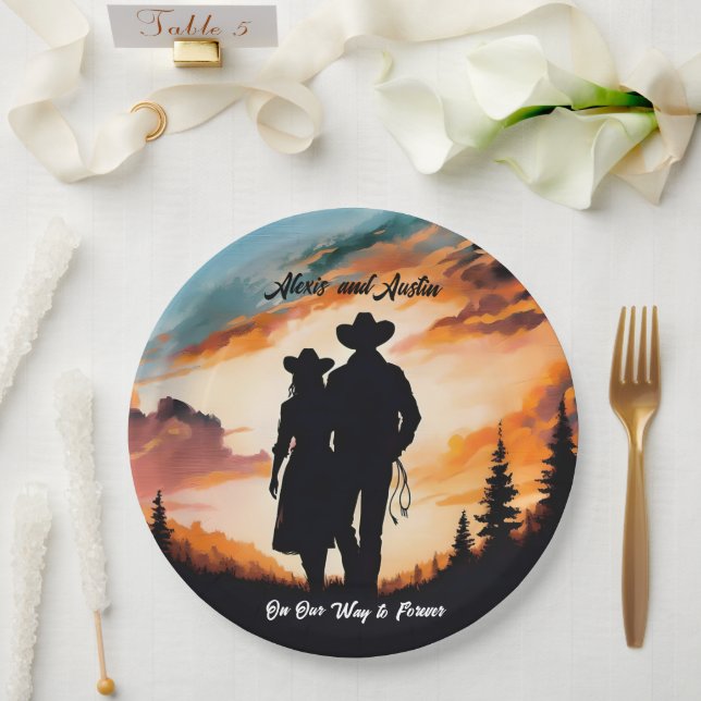 Assiettes En Carton Anniversaire de la Cowboy et de la Cowgirl (Mariage)