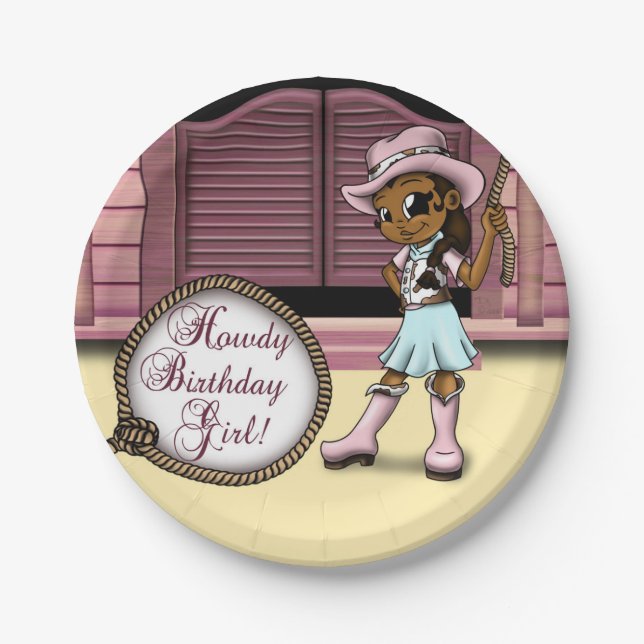 Assiettes En Carton Anniversaire de la Cowgirl afro-américaine (Devant)