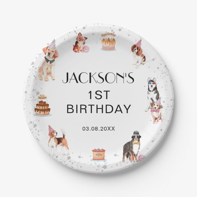 Assiettes En Carton Anniversaire de la fête du chien mignon (Devant)