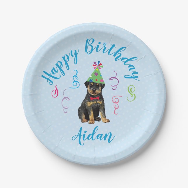 Assiettes En Carton Anniversaire de la fête Rottweiler plaque de papie (Devant)