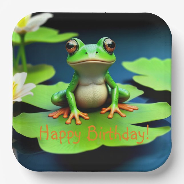 Assiettes En Carton Anniversaire de la grenouille adorable (Recto)