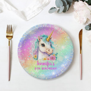 Assiettes En Carton Anniversaire de la licorne arc-en-ciel