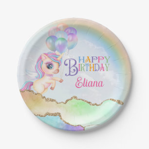 Assiettes En Carton Anniversaire de la licorne arc-en-ciel magique