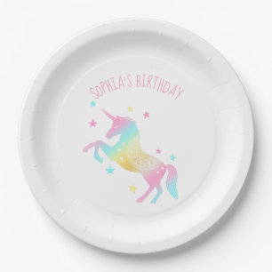 Assiettes En Carton Anniversaire de la licorne arc-en-ciel personnalis