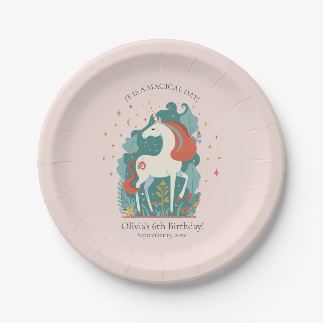 Assiettes En Carton Anniversaire de la licorne magique (Devant)
