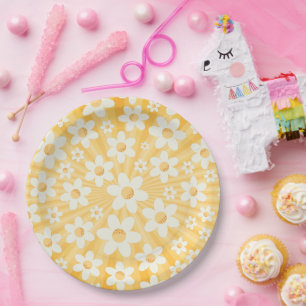 Assiettes En Carton Anniversaire de la marguerite jaune Super rétro