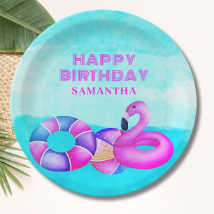 Assiettes En Carton Anniversaire de la Piscine Rose