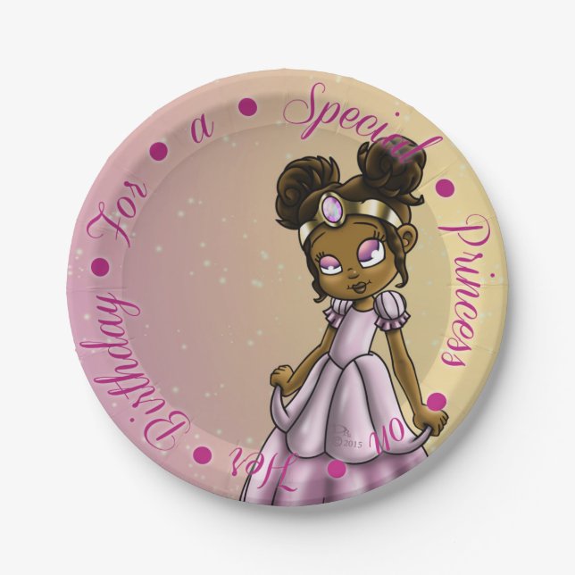 Assiettes En Carton Anniversaire de la princesse africaine américaine (Devant)
