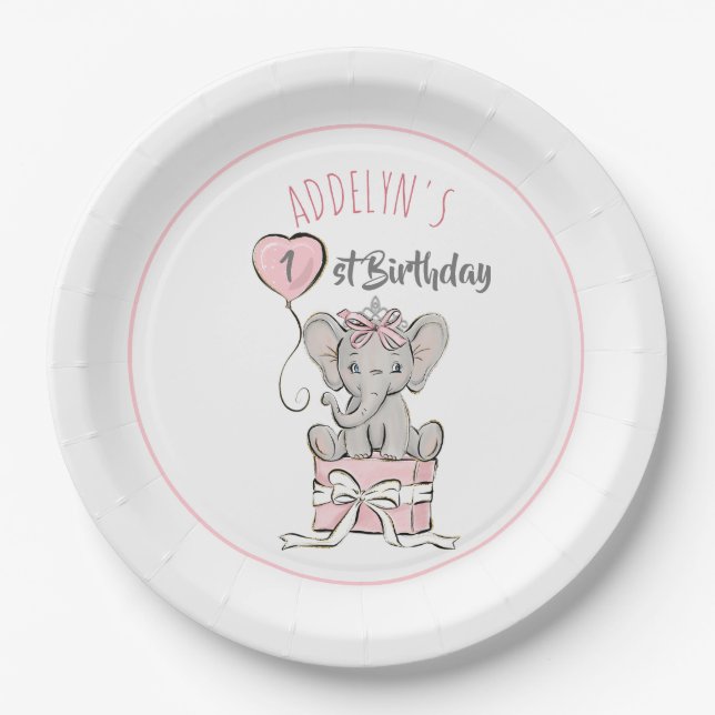 Assiettes En Carton Anniversaire de la princesse Eléphant Balloon (Devant)