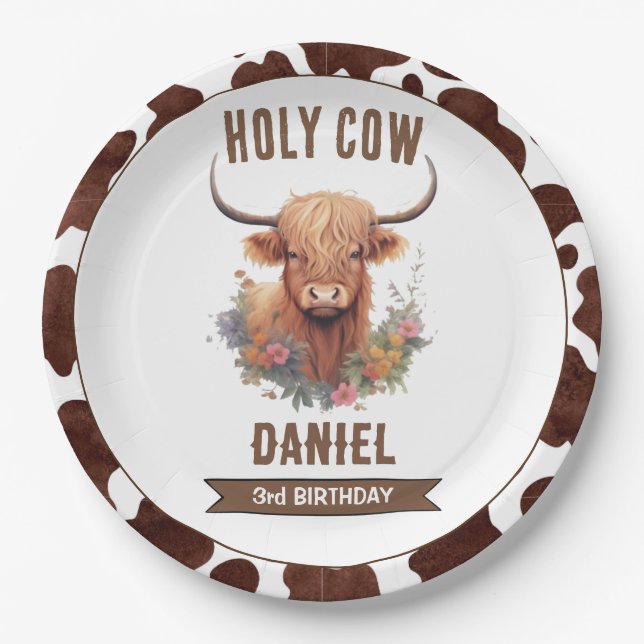 Assiettes En Carton Anniversaire de la vache Highland (Devant)