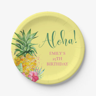 Assiettes En Carton Anniversaire de l'Aloha Tropical Pineappical Hawai