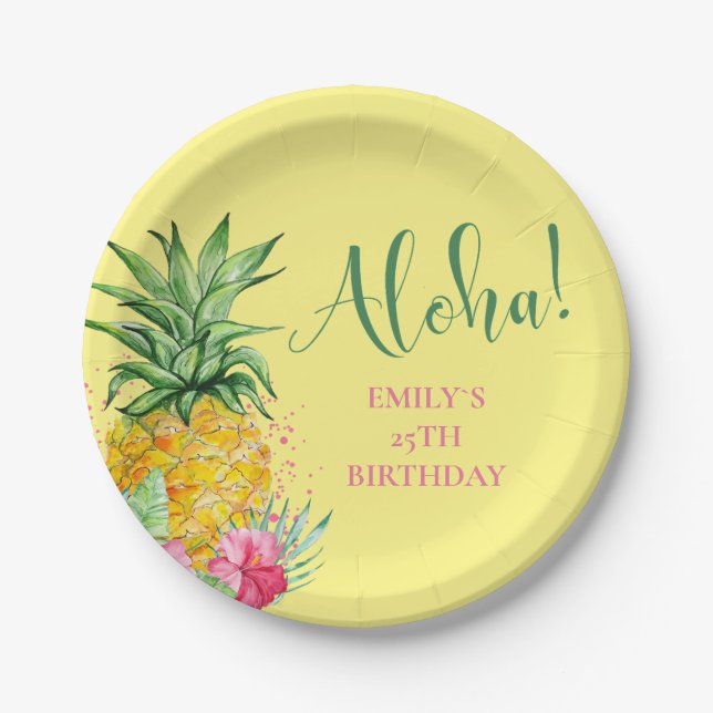 Assiettes En Carton Anniversaire de l'Aloha Tropical Pineappical Hawai (Devant)