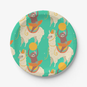 Assiettes En Carton Anniversaire de lama d'équitation de paresse