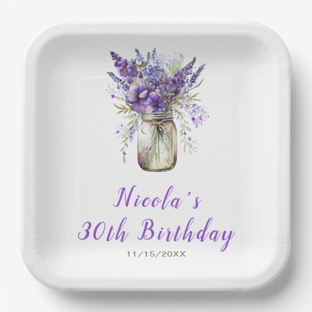 Assiettes En Carton Anniversaire de Lavender Mason Jar (Recto)
