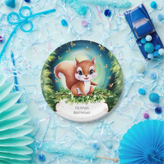 Assiettes En Carton Anniversaire de l'écureuil enchanté pour enfants (Fête)