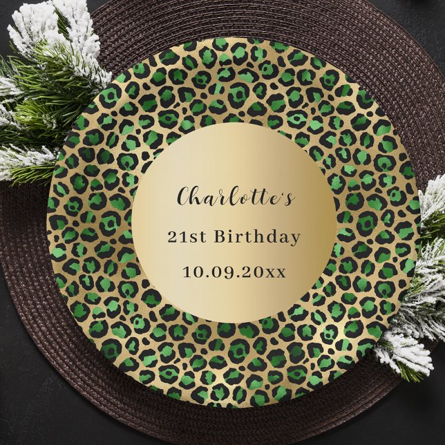Assiettes En Carton Anniversaire de léopard vert émeraude (Créateur téléchargé)