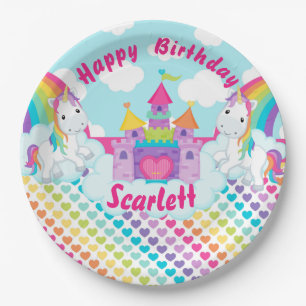 Assiettes En Carton Anniversaire de licorne d'arc-en-ciel joyeux