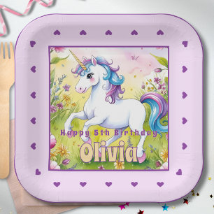 Assiettes En Carton Anniversaire de Licorne Personnalisée Magique Past