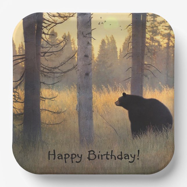 Assiettes En Carton Anniversaire de l'ours noir pittoresque (Recto)