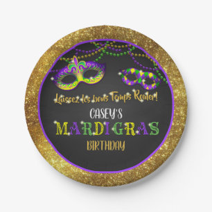 Assiettes En Carton Anniversaire de Mardi Gras (Or)