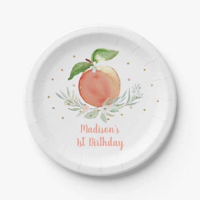 Assiettes En Carton Anniversaire de Peach Gold Floral (Devant)