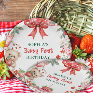 Assiettes En Carton Anniversaire de première année aux fraises vintage