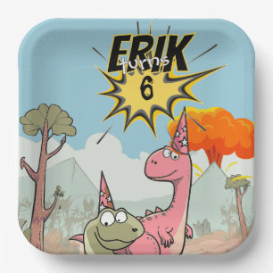 Assiettes En Carton Anniversaire De Roarsome Dino, Caricature Mignonne