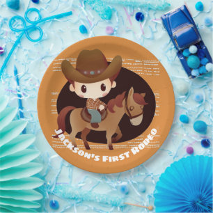 Assiettes En Carton Anniversaire de Rodéo de Cowboy et Cheval Mignon
