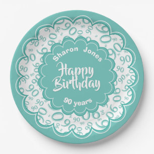 Assiettes En Carton Anniversaire de saint Jacques 90ème Turquoise Moti