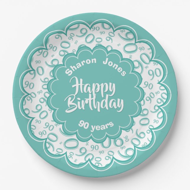 Assiettes En Carton Anniversaire de saint Jacques 90ème Turquoise Moti (Devant)