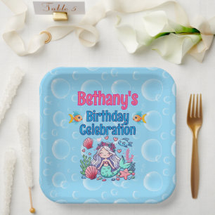 Assiettes En Carton Anniversaire de Sirène Sous La Mer