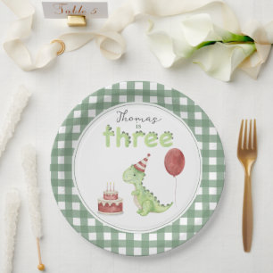 Assiettes En Carton Anniversaire de Trois-Rex de Dinosaure Mignon