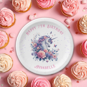 Assiettes En Carton Anniversaire des filles Unicorne rose magique