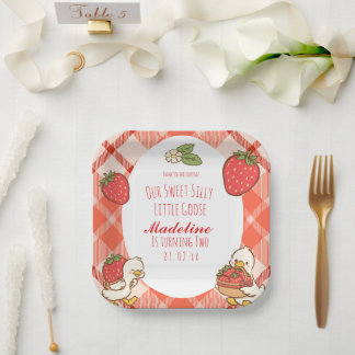 Assiettes En Carton Anniversaire des fraises d'oie sucrées bêtes