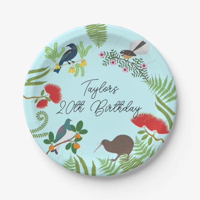 Assiettes En Carton Anniversaire des oiseaux de Nouvelle-Zélande (Devant)