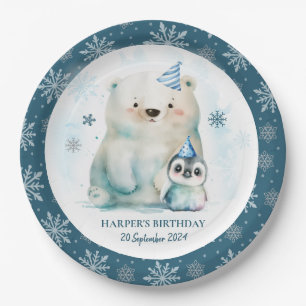 Assiettes En Carton Anniversaire d'hiver des ours pingouins et polaire