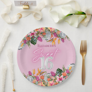 Assiettes En Carton Anniversaire disco Fleurs tropicales colorées 16 a