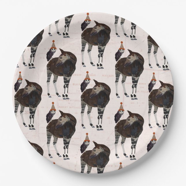 ASSIETTES EN CARTON ANNIVERSAIRE D'OKAPI ET DE HIBOU (Devant)