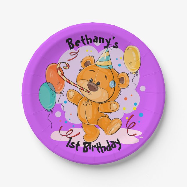 Assiettes En Carton Anniversaire d'ours de nounours (Devant)