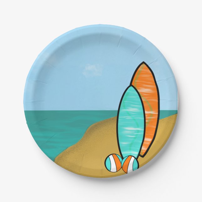 Assiettes En Carton Anniversaire du Bal de Plage et du Board (Devant)